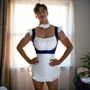 Lingerie pour hommes grandes tailles, uniforme de jeu cosplay sur le thème de l'abstinence, interaction de couple, tablier de travesti, esclave masculin sexy - Product Image 1