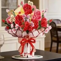 Tarjeta de Felicitación 3D con Ramo de Flores, Diseño de Florero con Flores de Cerezo, Impresión Digital en Papel, Barnizado Mate, Estilo Europeo