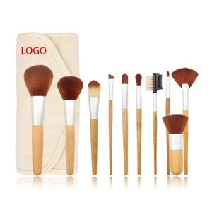 Nature Custom Logo 10PCs Kabuki Juego de <span class=keywords><strong>brochas</strong></span> de maquillaje Mango de bambú natural para uso facial - Product Image 1