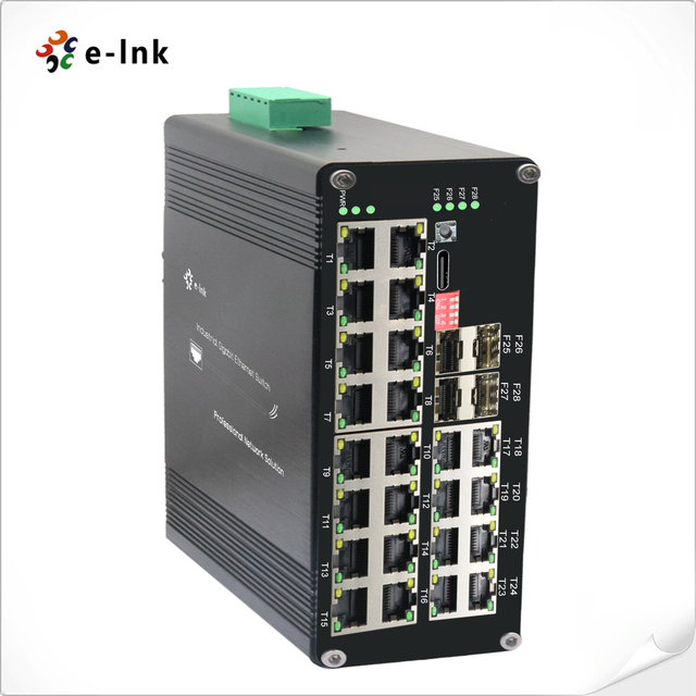 Industrial L2+ Managed PoE Switch 24Port Gigabit 802.3at with 4 SFP Slots for IP Camera and Wireless AP -40℃ to 80℃