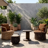 Tables et chaises en rotin d'extérieur, pour cours et balcons, imperméables et résistantes aux UV, chaises de loisirs en corde tressée, ensemble de trois pièces