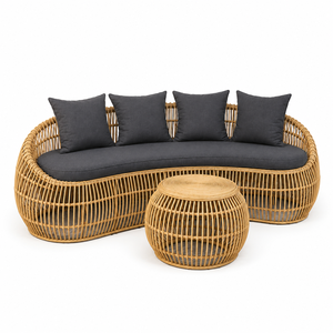 Rattan Garden Sofa Set with Round Ottoman Three Seat Outdoor Furniture Tropical Style Water Proof UV Resistant PE Rattan - Product Image 4