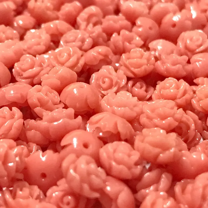 Obral cuci gudang 7mm manik-manik batu permata longgar untuk Aksesori Perhiasan, manik-manik bunga ukir karang merah muda sintetis
