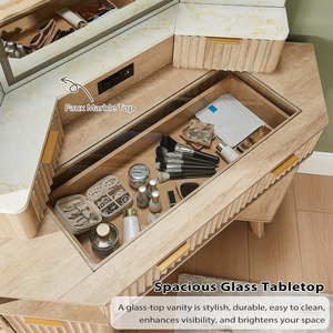 Wholesale Hot Selling Modern Bedroom Wooden Fluted Makeup Vanities Desk Large Corner <strong>Dressing</strong> <strong>Table</strong> <strong>Lights</strong> Mirror Charging - Product Image 4