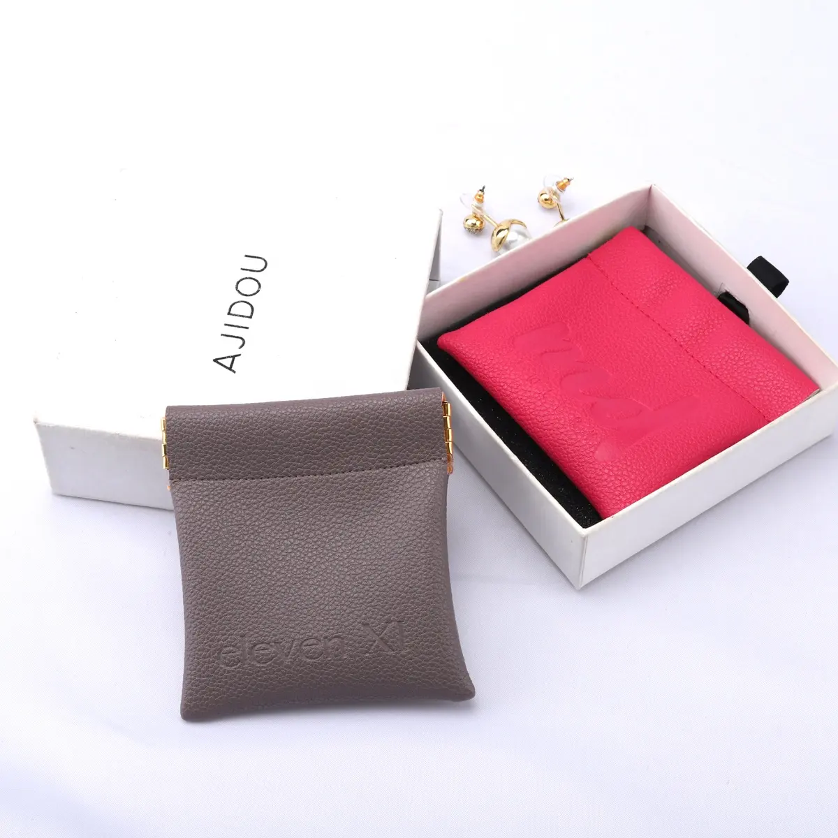 High End Emboss Leder Ohrring Ring Tasche für Schmuck Verpackung Leder Schmuck beutel