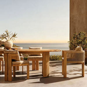 Table et chaises en teck d'extérieur, imperméables et résistantes aux UV, pour hôtel, maison d'hôtes, villa design, jardin, meubles en rotin personnalisés - Product Image 6