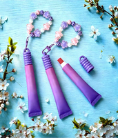 Nouveau Rouge à Lèvres Cosmétique avec Chaîne de Perles Florales, Emballage de Haute Qualité en Plastique avec Bouchon à Vis pour Gloss à Lèvres