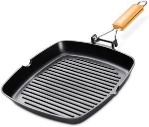<strong>Grill</strong> <strong>Pan</strong> 11 Inch Portable Nonstick Frying <strong>Pan</strong> for Steak Fish and BBQ Deep Square Griddle <strong>Pan</strong> Folding Handle Induction Skillets - Product Image 1
