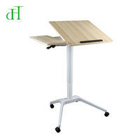 Bureau mobile pneumatique réglable en hauteur pour le télétravail, table pour ordinateur portable assis-debout avec roulettes