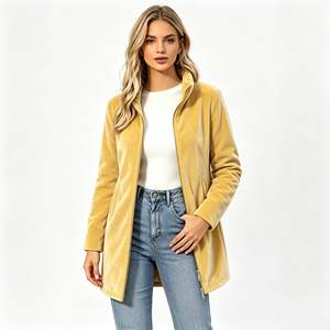 Veste longue zippée en <span class=keywords><strong>velours</strong></span> à col montant pour <span class=keywords><strong>femme</strong></span>, <span class=keywords><strong>manteau</strong></span> extérieur en polyester à manches longues pour l'automne et l'hiver, idéal pour le quotidien et le bureau – Sehe Fashion - Product Image 5