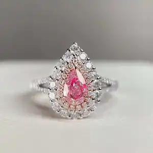 Ánh Sáng Đồ Trang Sức Tùy Chỉnh Đồ Trang Sức Mỹ 18K Vàng 0.522ct Hồng Kim Cương Engagement Phụ Nữ Nhẫn Pearcut Đá Quý Tự Nhiên Đồ Trang Sức