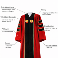 Robe de doctorat de luxe personnalisable avec broderie de logo, finition mate et bandes en velours, modèle 2026, OEM