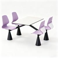 Ensemble de table à manger commerciale en plastique facile à nettoyer avec plateau blanc et chaises bleues pour hôpital et salle de pause
