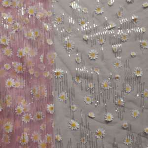 Exquisito Little Daisy Offset Wave Hoja transparente Malla <span class=keywords><strong>americana</strong></span> Parte inferior <span class=keywords><strong>Lentejuelas</strong></span> Tul Bordado Niños Boda de punto - Product Image 4