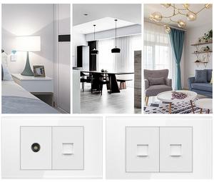 <span class=keywords><strong>Prise</strong></span> murale double TV 86mm Panneau mural en verre cristal trempé Prises murales satellite 2 groupes pour télévision numérique à double <span class=keywords><strong>antenne</strong></span> - Product Image 4