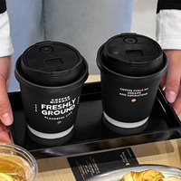Gobelet à café noir à double paroi en carton pour boissons chaudes/froides et vin avec couvercle style latte américain