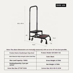 Tabouret à deux <span class=keywords><strong>marches</strong></span> à double niveau à roulettes avec lumière LED, sac de rangement, repose-pieds pour personnes âgées, tabouret de canapé, tabouret de chevet, tabouret de toilette, tabouret élévateur - Product Image 2
