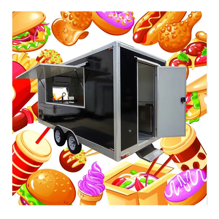 Mobil mutfak barbekü imtiyaz gıda römork pişirme ekipmanları ile düz üst buzdolabı egzoz kaput Fan sistemi ile