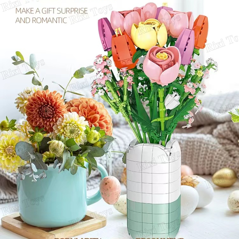 Jie Star JJ9065 DIY Rose Flower Bouquet Building Block Set with