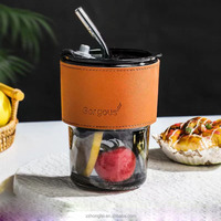 Mug de voyage personnalisé 450 ml (17 oz) en verre à double paroi, sûr et moderne, Hongfei, pour café/lait/thé, étudiants, fêtes, transparent givré