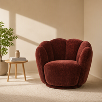 Fauteuil pivotant moderne en velours côtelé, design écaille de coquillage, avec base en socle, idéal pour hôtel