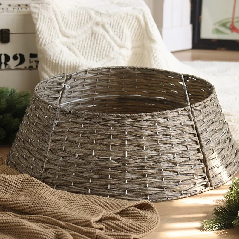 Diameter Detachable PP Wicker woven christmas tree collar skirt fence under the Artificial Christmas tree Base Stand