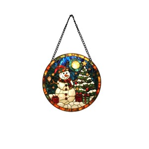 <strong>Christmas</strong> Snowman Glass Ornament Courtyard Decoration Cafe Window Sun Catcher Hanging <strong>Artwork</strong> - Product Image 5