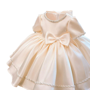 Vestido de Fiesta de Princesa para Niñas Pequeñas, Estilo Champán, Cuello Redondo, Encaje, Formal, Hasta la Rodilla, para Niños de Un Año, Boda - Product Image 1