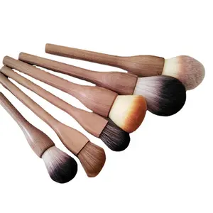 6 pezzi di lusso all'ingrosso personalizzato manico in legno noce animale pelo di capra fondotinta in polvere blush contour highlight set di pennelli per trucco