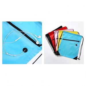 Wholesale 210D Polyester <b>Backpack</b> Bag Custom Logo <b>Drawstring</b> Sports Gym Storage With Zipper for Shopping - Product Image 6