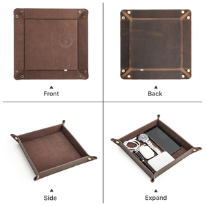 Custom Thick Snap Valet Tray Retro Jewelry Sundries Leather Catchall Tray Bedroom Storage High Quality Travel Valet Tray CF9082 - Product Image 4