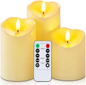 Lilin tanpa api Homemory, lilin baterai, lilin LED, lilin dioperasikan baterai dengan pengatur waktu jarak jauh, lilin plastik elektrik