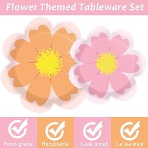 DAMAI - Juego de Vajilla para Fiestas de Cumpleaños de Niñas, Color Naranja, Rosa y Amarillo, Tema de Primavera y Verano, Platos y Vasos con Diseño de Margaritas - Product Image 5