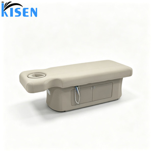 Cama de masaje eléctrica de doble motor Kisen, ideal para salones de belleza, con respaldo ajustable en altura y almacenamiento de madera - Product Image 4