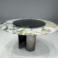 Nouvelle conception de table à manger de luxe en marbre vert et verre, plateau de table moderne rotatif en marbre pour salle à manger