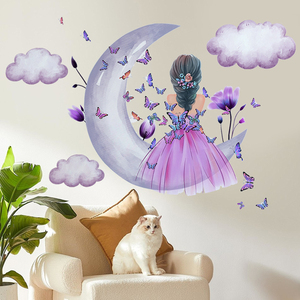 Silueta de chica bonita con flor y mariposa, adhesivo de pared duradero, papel tapiz de PVC autoadhesivo para habitación de niña, sala de estar - Product Image 6