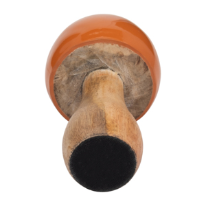 Scultura a forma di fungo in legno di mango con cappuccio arancione e gambo naturale, pezzo decorativo per la casa - Product Image 5
