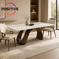 Table à manger rectangulaire moderne en marbre, base en bois massif, mobilier de salle à manger de luxe, mobilier d'hôtel, OEM, sur mesure, vente en gros