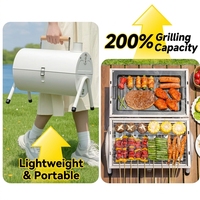 Barbecue au charbon de bois portable pliable multifonctionnel avec grande surface de cuisson double face, mini-barbecue fumoir en forme de baril