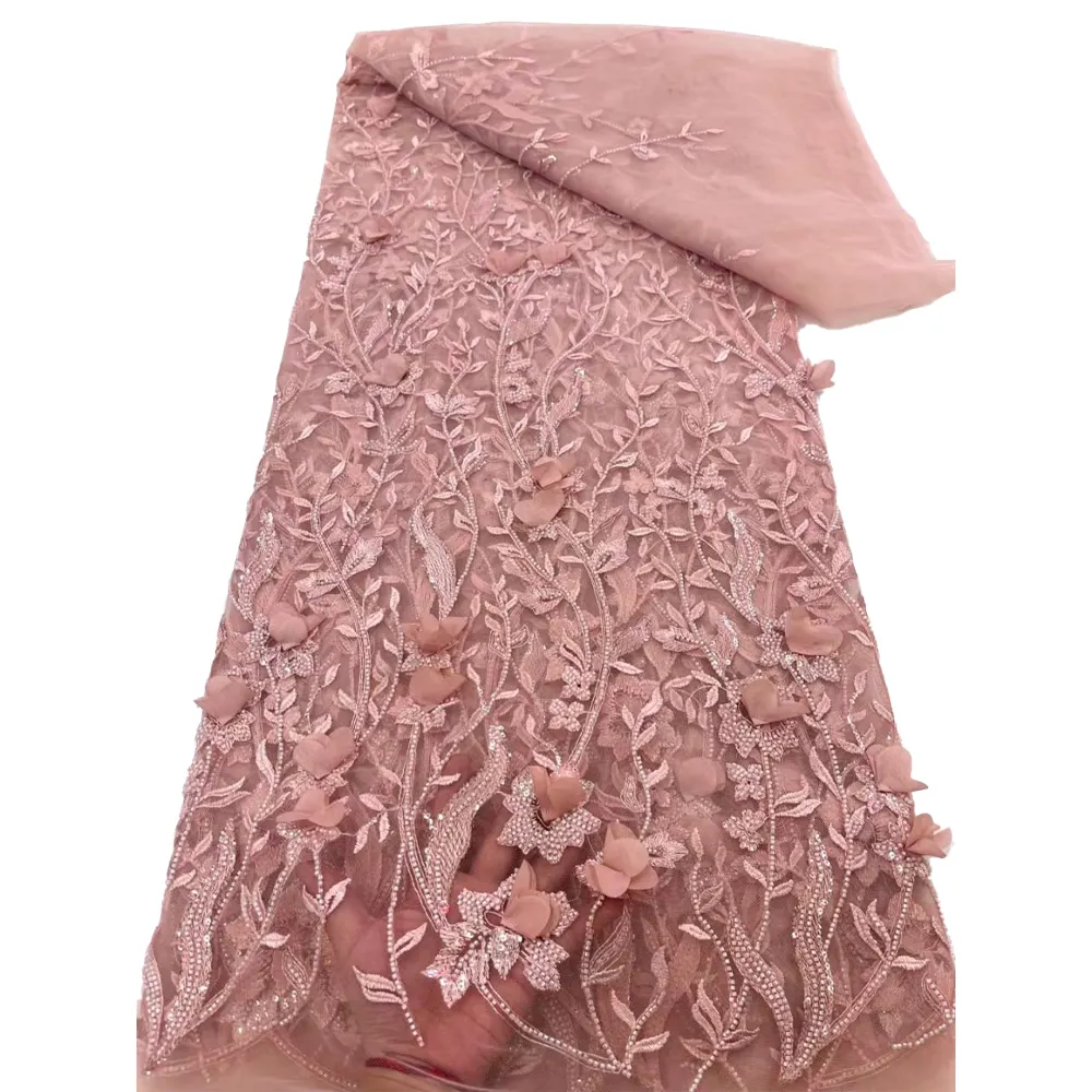 L'ultimo tessuto di pizzo africano reale 2023 abito da sposa di lusso in pizzo di paillettes francese di fascia alta con perline a mano 5 metri