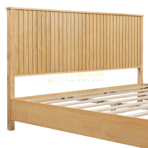 Elegant Natural Wood King Size <b>Bed</b> with Slatted <b>Platform</b> <b>Base</b> and Vertical Panel Headboard Modern Bedroom Furniture Bedstead - Product Image 3