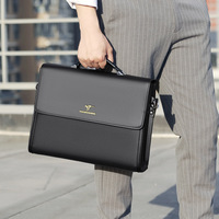 Maletín para hombre, bolso de hombro para negocios, estilo horizontal de PU, resistente al desgaste, para reuniones, viajes, trabajo, con múltiples compartimentos, de alta capacidad