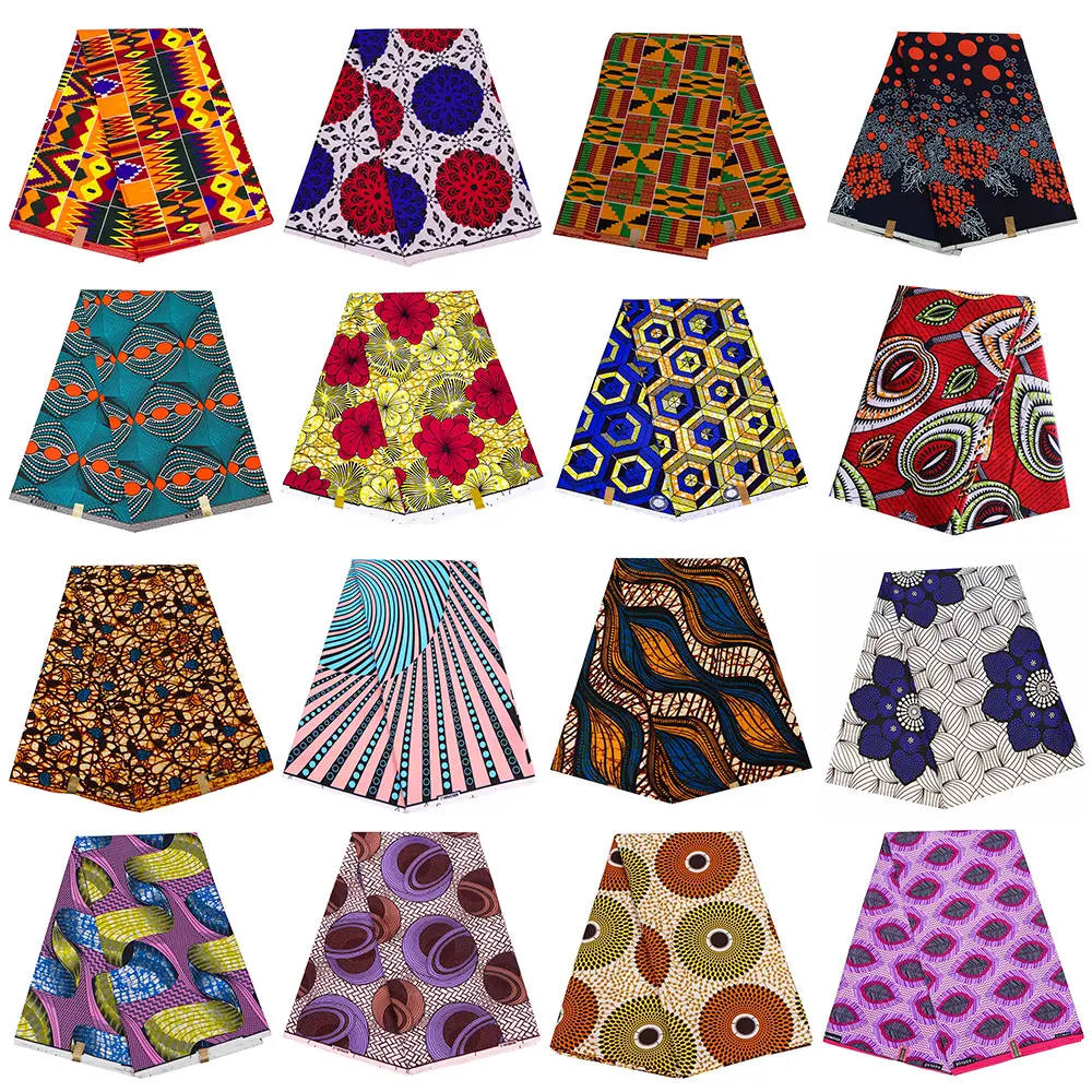 Width 110 cm African polyester Cotton geometric printed wax fabric double face for women dress skirt GRS certification