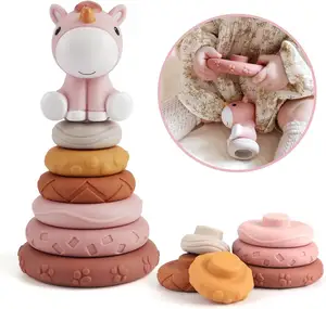 Venda quente Empilhamento & Aninhamento Brinquedo Do Bebê para Squeeze Teething Baby Toy Newborn Essentials para 6 12 18 Meses Bebê Criança Meninas