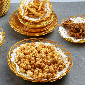Rattan <b>Baskets</b> Circle <b>Stackable</b> Food Storage Fruit Snack Popcorn French Fry KTV Bar Bread <b>Basket</b> - Product Image 1