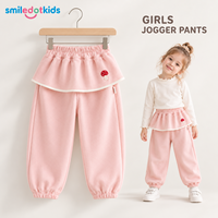 Smiledotkids Pantalon de jogging personnalisé pour enfants, rose, avec volant peplum et broderie champignon, doux, OEM ODM, vêtements en gros pour petites filles