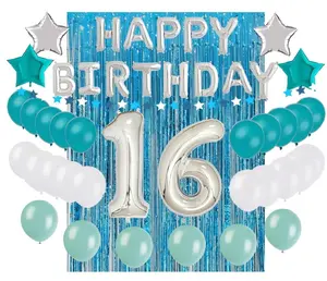 Paling banyak terjual 16 balon Selamat ulang tahun manis 16 biru pirus pesta ulang tahun 16th dekorasi pesta