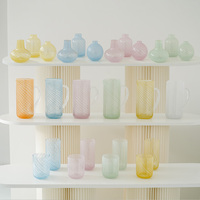 Ensemble de carafes et de tasses en verre givré côtelé avec diffuseur d'arômes, couleur personnalisée, pour la décoration de la maison, de l'hôtel, ou comme cadeau