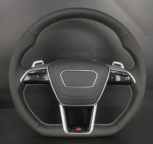 Volant de voiture en cuir perforé style <span class=keywords><strong>RS</strong></span> avec palettes de changement de vitesse pour <span class=keywords><strong>Audi</strong></span> A6L A7 C8 A4L B9 Q5 Q7 S4 S5 S6 S7 – Amélioration - Product Image 1
