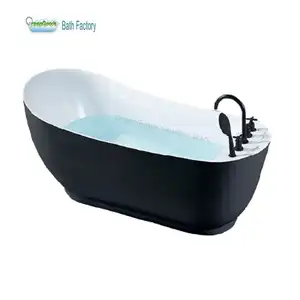 CE Grip Original Patented Durable High Back Soaker Bath 1500mm Black Acrylic Small Freestanding Soaking Tub